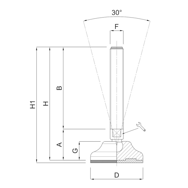 Martin Piede INOX A2 Base Plastica Snodato 30° Antiscivolo D.MM 65 M16/M20 - MARTIN - Immagine 2